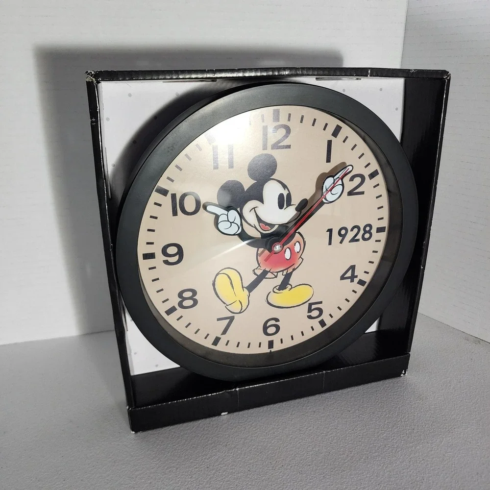 Disney Mickey Mouse Wall Clock 1928 Vintage Style Black Analog MK2032BX New